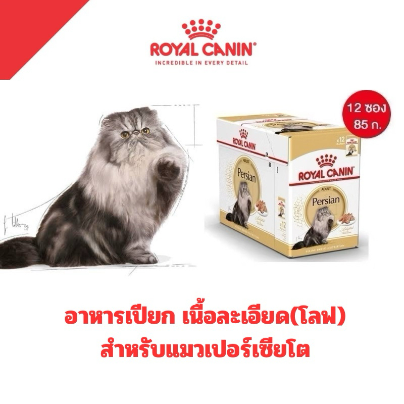 [ยกโหล12ซอง] Royal Canin อาหารแมว สูตร ADULT PERSIAN ชนิดเปียกเนื้อละเอียด ซอง85กรัม 12ซอง