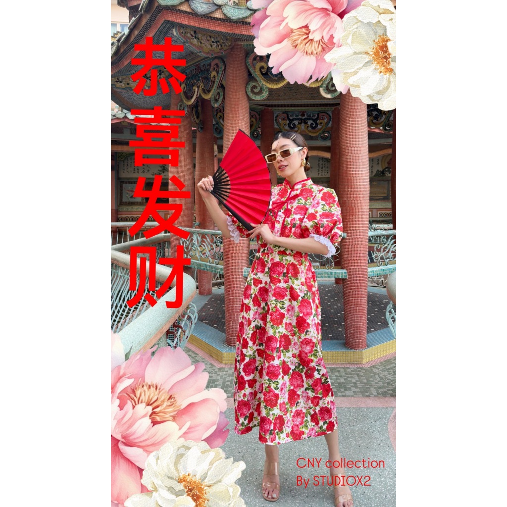 colourblockmatter - A01 CNY DRESS BALLON SLEEVES เดรสคอจีนแขนบอลลูน