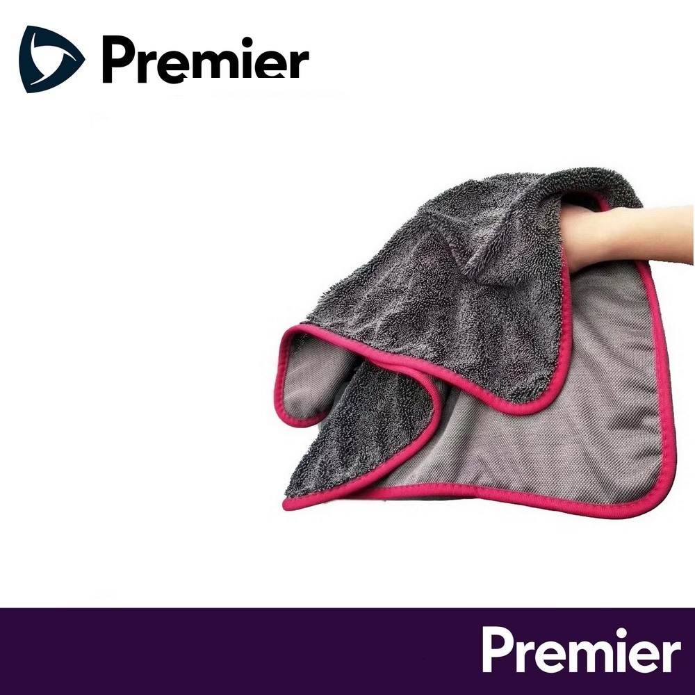 ผ้าไมโครไฟเบอร์นุ่มหนา สีเทาขอบแดง 60*90cm Ultra Soft Microfiber Spa Towel Car Polish develop a deep shine