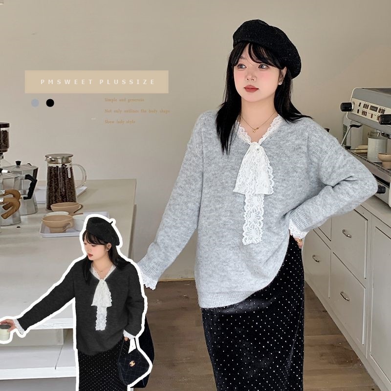 [ 🔥อกถึง 55" ] : PMP2338 : พรีออเดอร์ เสื้อผ้าไซส์ใหญ่ เสื้อสเวตเตอร์คนอ้วนสาวอวบไหล่สโลป รุ่น overs
