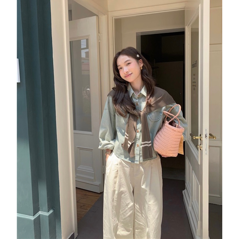 [3801] เสื้อยีนแขนยาว+เสื้อคลุมไหล่