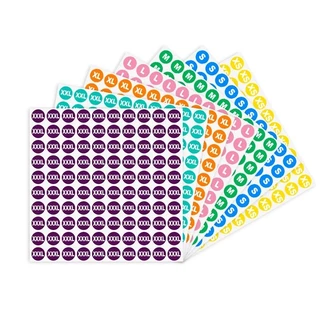 สติ๊กเกอร์ไซส์เสื้อผ้า (S-XXL) พื้นสี 100 ดวง/แผ่น ขนาด 13 มม. CLOTHING SIZE STICKERS