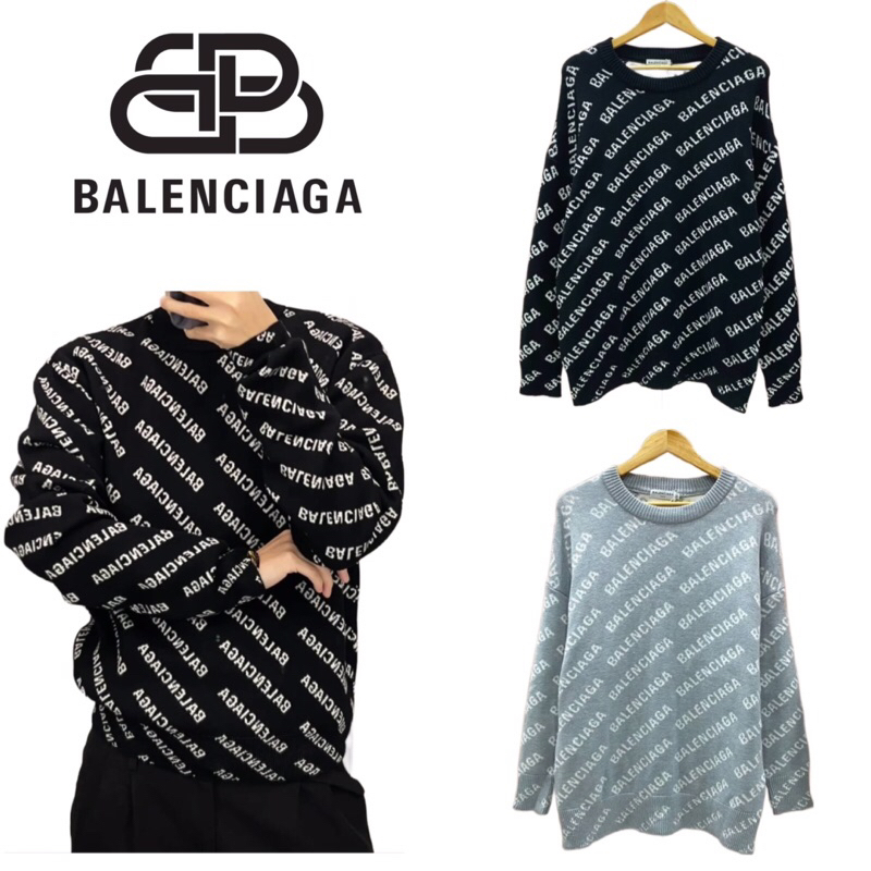 เสื้อสเวตเตอร์แขนยาว Balenciaga Mini Allover Logo Sweater