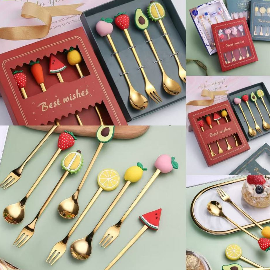 ช้อนส้อมสเตนเลส รูปโดนัท อมยิ้มน่ารัก สําหรับคนกาแฟ ชา นม ขนมหวาน เค้ก ช้อนส้อม641