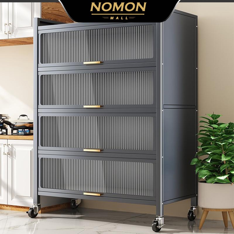 NOMON ตู้เก็บของ 3/4/5ชั้น ตู้เก็บของในครัว กันน้ำ สนิม มีฝาปิดกันฝุ่นกันหนู ตู้กับข้าว วางเตาอบและไมโครเวฟได้ COD