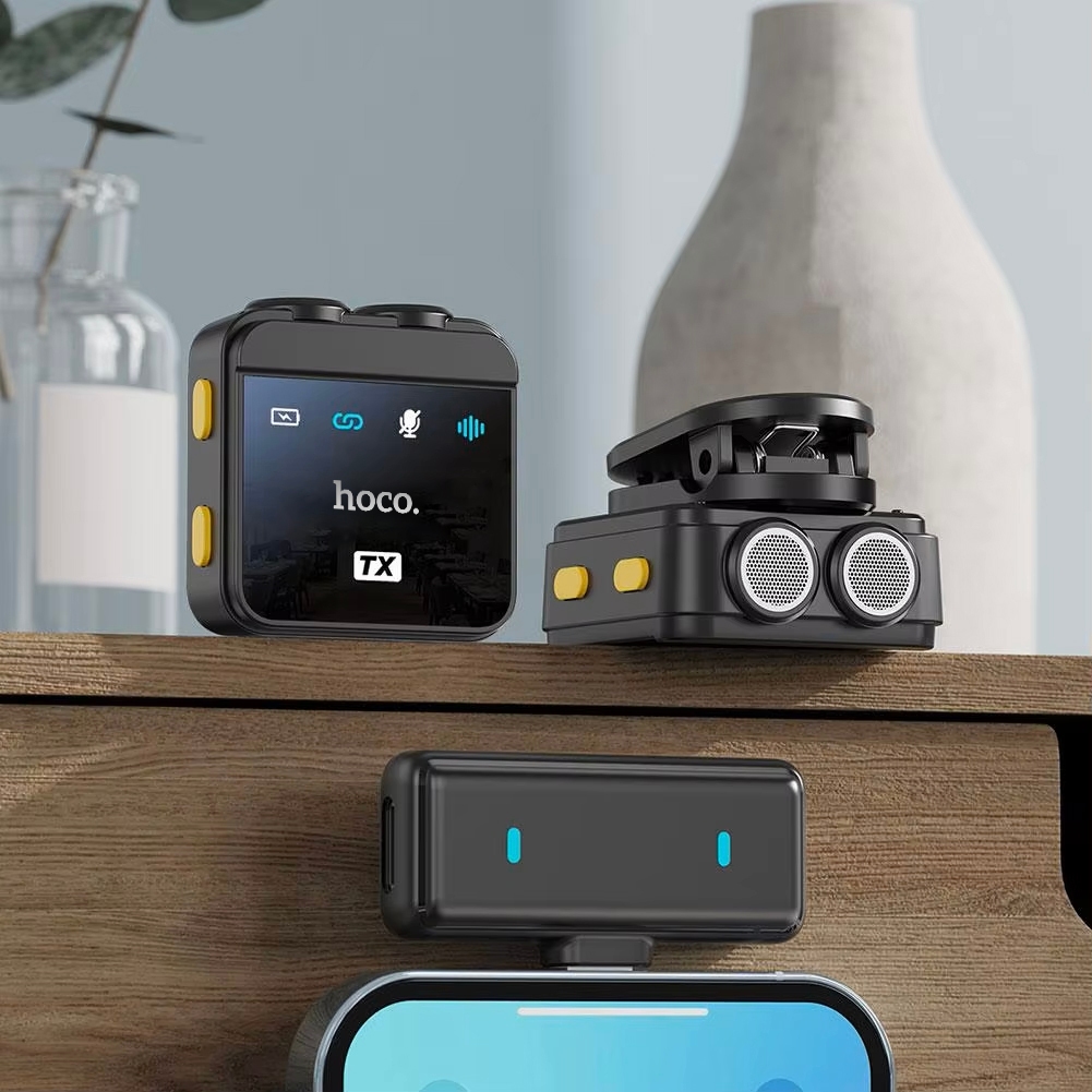 Hoco L17 ไมค์ติดเสื้อแบบแม่เหล็ก for iPhone Android Type-C wireless digital microphone dual magnetic lapel microphone