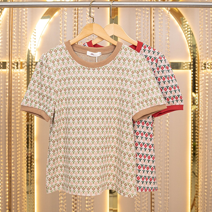 POI เสื้อไหมพรมนิ่มคอกลมแขนสั้นดอกทิวลิป W002I5,W008I5