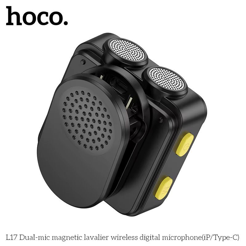 Hoco L17 ไมค์ติดเสื้อแบบแม่เหล็ก for iPhone Android Type-C wireless digital microphone dual magnetic lapel microphone