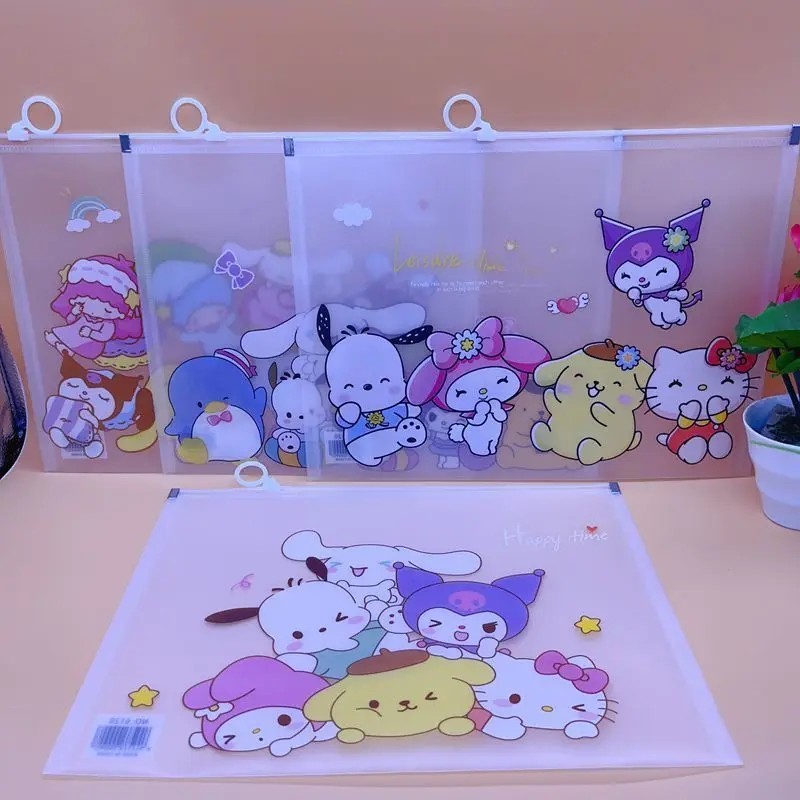 12 ใบ A4รูดสุ่มลายSanrio A4แฟ้มเก็บเอกสารหูรูดพลาสติกหนาพิมพ์ลายการ์ตูนซานริโอ้ เครื่องใช้สำนักงาน โรงเรียน