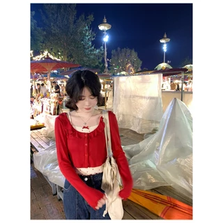 Cicishop(J1620) Set 2 ชิ้น สายเดี่ยว+เสื้อคลุมลายน้องเชอร์รี่ สดใส ซุกซน ขี้เล่น สไตล์เกาหลี