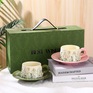 ชุดแก้วกาแฟ เซรามิก ลายดอกไม้ พร้อมกล่องสวยงาม 1กล่องบรรจุ 2…