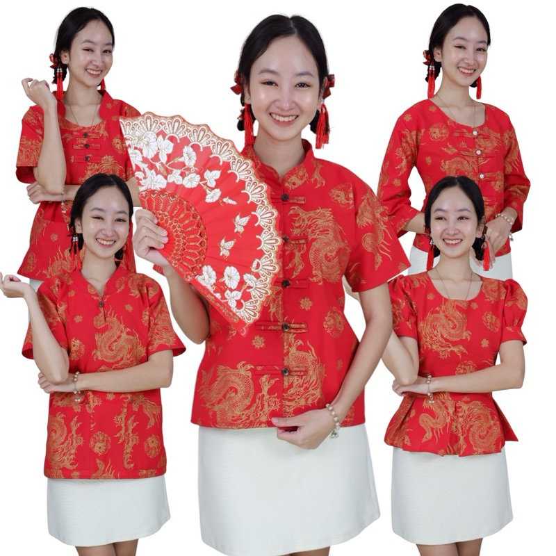 เสื้อตรุษจีนแขนสามส่วน/คอจีน/1กระดุม/3กระดุม/5กระดุม