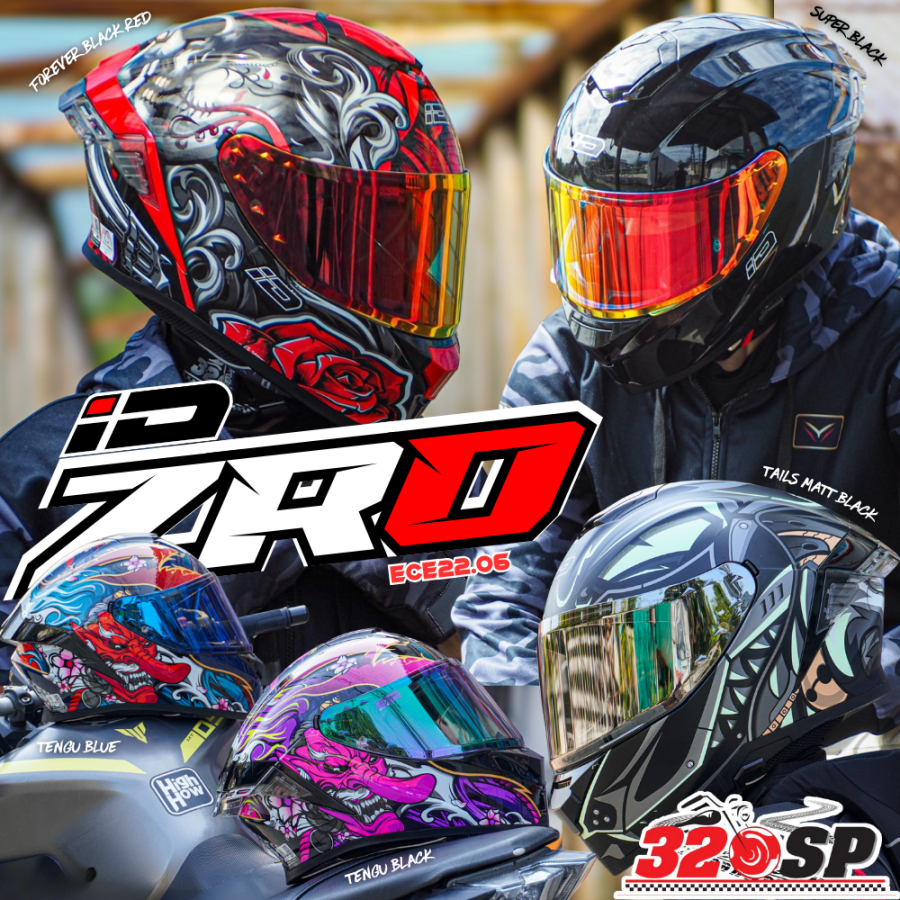 หมวกกันน็อค ID ZRO | 6 ลายใหม่ล่าสุด มีแว่นด้านใน ECE22.06 ส่งไว!! 320sp