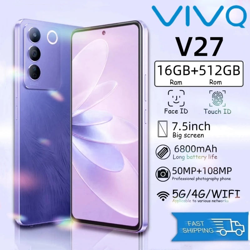 โทรศัพท์ V27 5G แรม16GB รอม512GB รองรับ 2 ซิมการ์ด 7.5นิ้วหน้าจอเต็ม รองรับแอพธนาคาร ชาร์จเร็ว โทรศัพท์มือถือราคาถูก