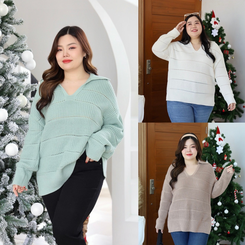 S450-0120 เสื้อสเวตเตอร์ไหมพรมOversize แต่งคอปก สเวตเตอร์สาวอวบพลัสไซส์ งานตัดป้ายมือ 1 รบกวนอ่านรายละเอียดก่อนสั่ง
