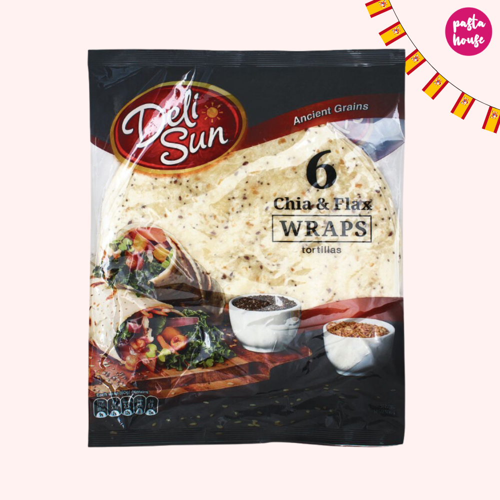 แป้งแรป ผสมเมล็ดเจี่ย แป้งแรปโฮลวีท Deli sun 360g แป้งแรพเพื่อสุขภาพ จากสเปน