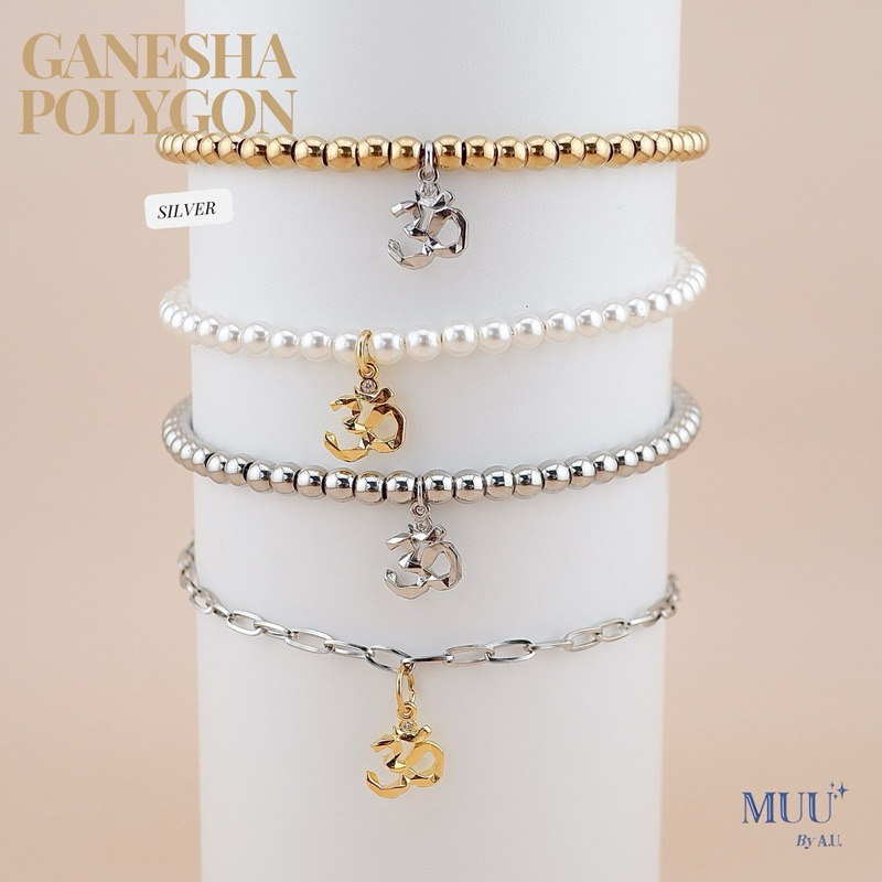 จี้ โอม เนื้อเงิน 🕉️ โพลิกอน >> พระพิฆเนศ (Ganesha) >>>เทพแห่งความสำเร็จ พร้อมฝังเพชร