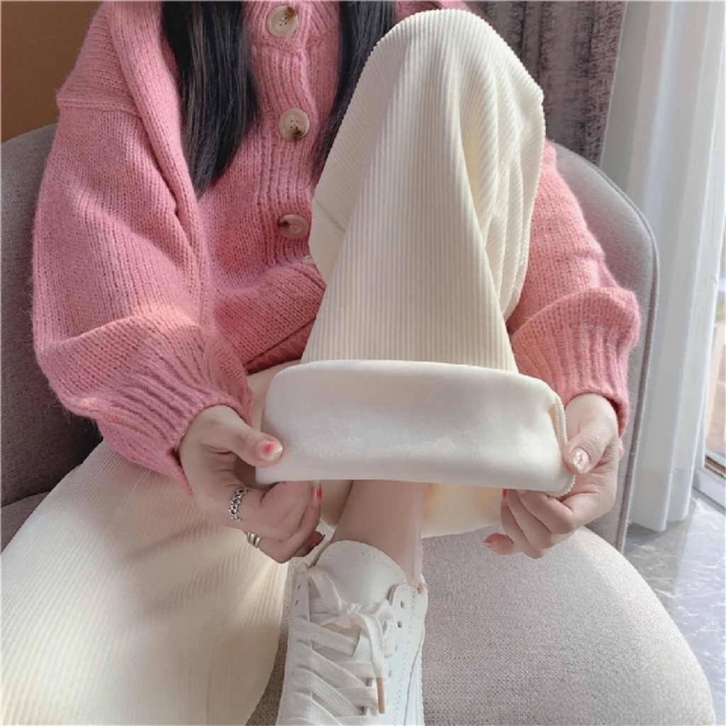 กางเกงลูกฟูกขนมิ้ง ใส่สบาย กันหนาวถึงลบ (ขาสาว/ขาเต็ม) เอวยางยืดมีเชือก