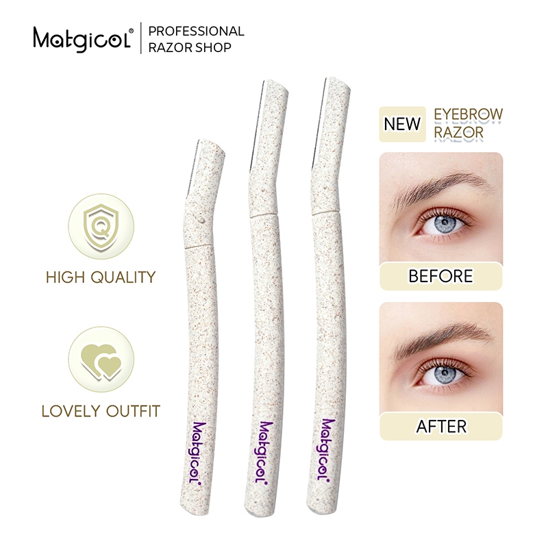 Matgicol 3PCS ที่กันคิ้ว มีดกันคิ้วฟางข้าวสาลี ใบมีดญี่ปุ่น Eyebrow Trimmer Facial Razor ปลอดภัย สะดวกสบาย คมกริบ