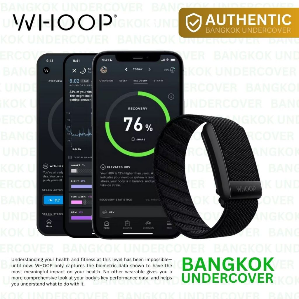 (พร้อมส่ง!) WHOOP 4.0 Onyx สายรัดข้อมือวัดชีพจร ติดตามสุขภาพ ฟิตเนส (12 Month Subscription)