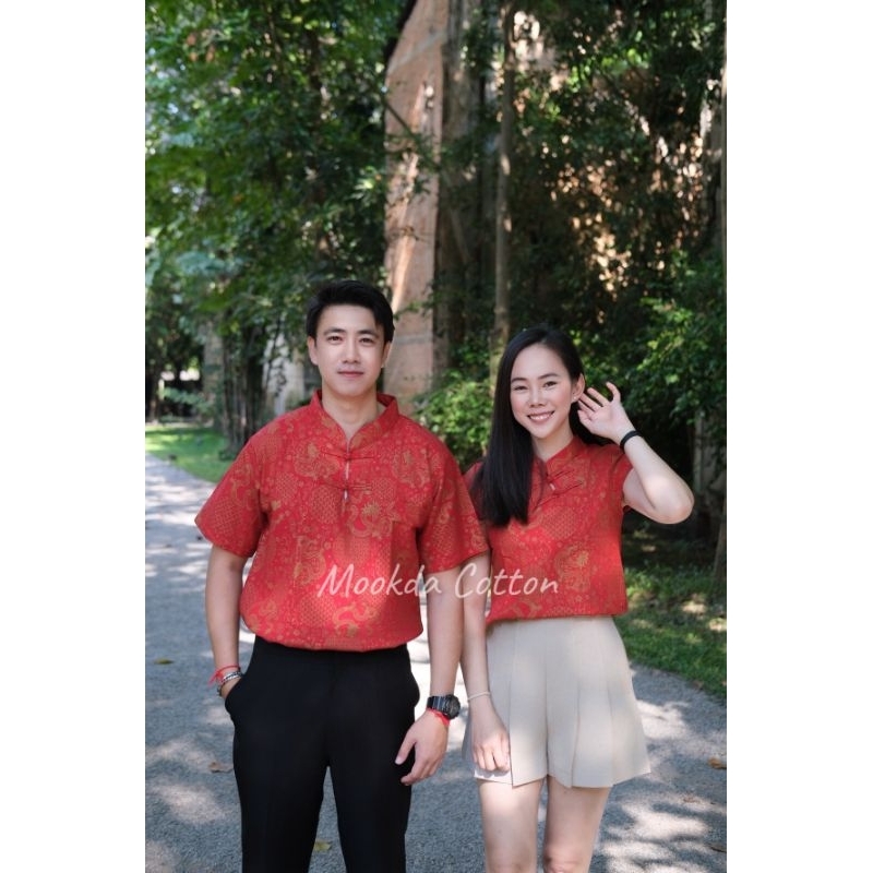 เสื้อผ้าฝ้ายคอจีนพิมลายตรุษจีนชาย