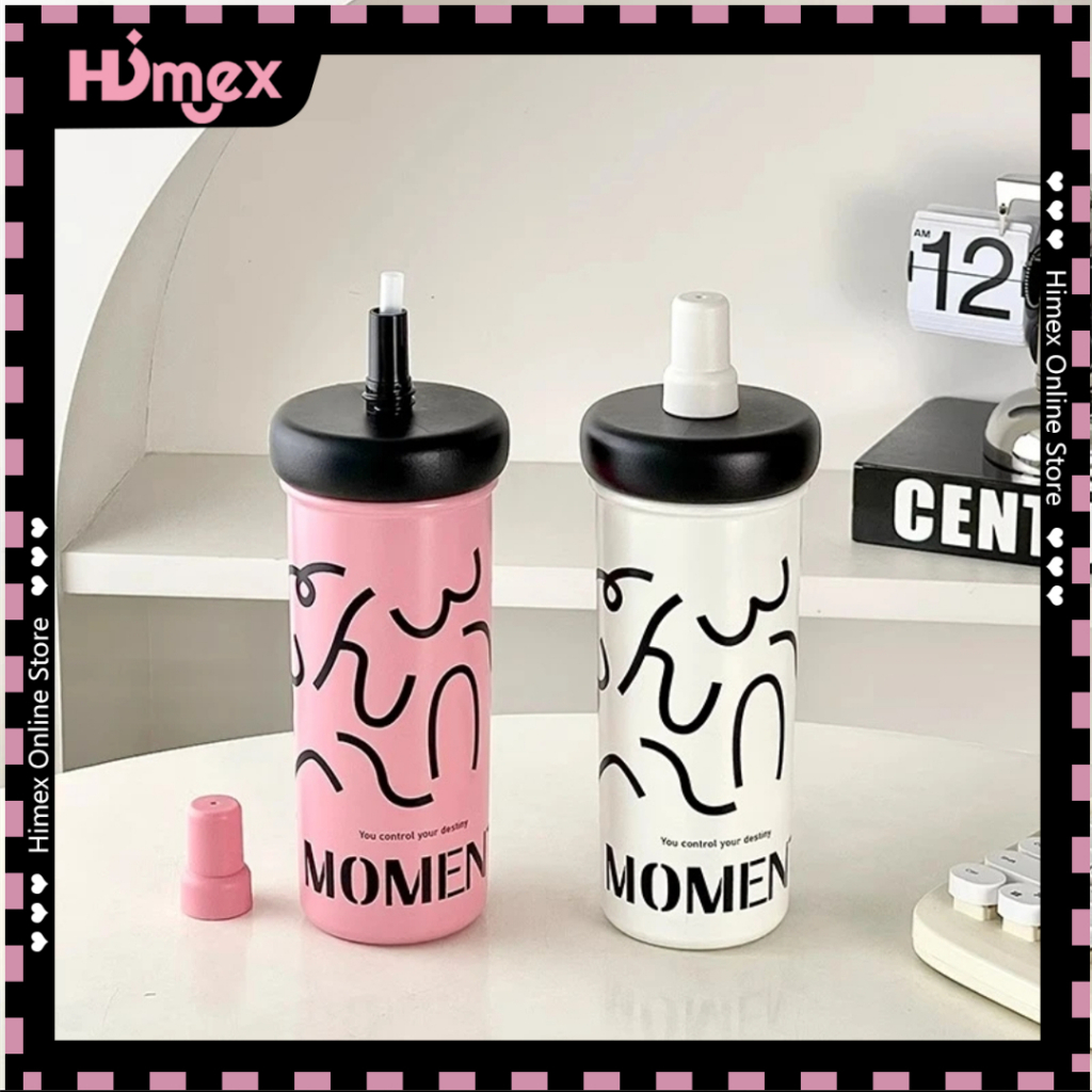 Himex แก้ว 600ml วัสดุภายในสแตนเลส 316 + ภายนอกสแตนเลส 201 ที่มีหลอดดูด