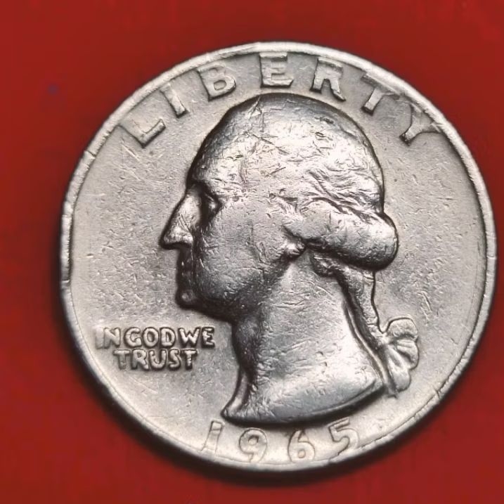1965 เหsีeญ¼ ดoลลาs์สหsัฐ  ปธ.จอร์จ วอชิงตัน Quarter dollarผ่านใช้(พ.ศ.2508)
