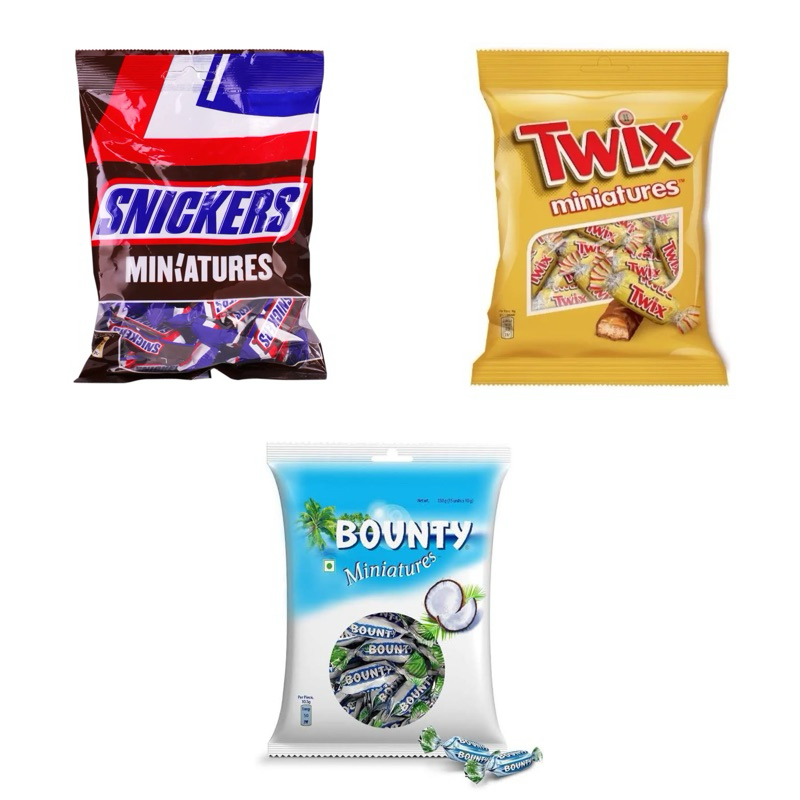 Miniatures รวมช็อกโกแลตแบรนด์ Snickers, Bounty และ Twix น้ำหนัก 150 กรัม
