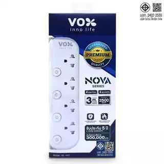 ปลั๊กไฟกันไฟกระชาก Vox Smart (10A 2300W) สวิตช์แยก Type-C PD20 วัตต์ มีมอก. รางปลั๊ก USB : สายยาว 3 เมตร