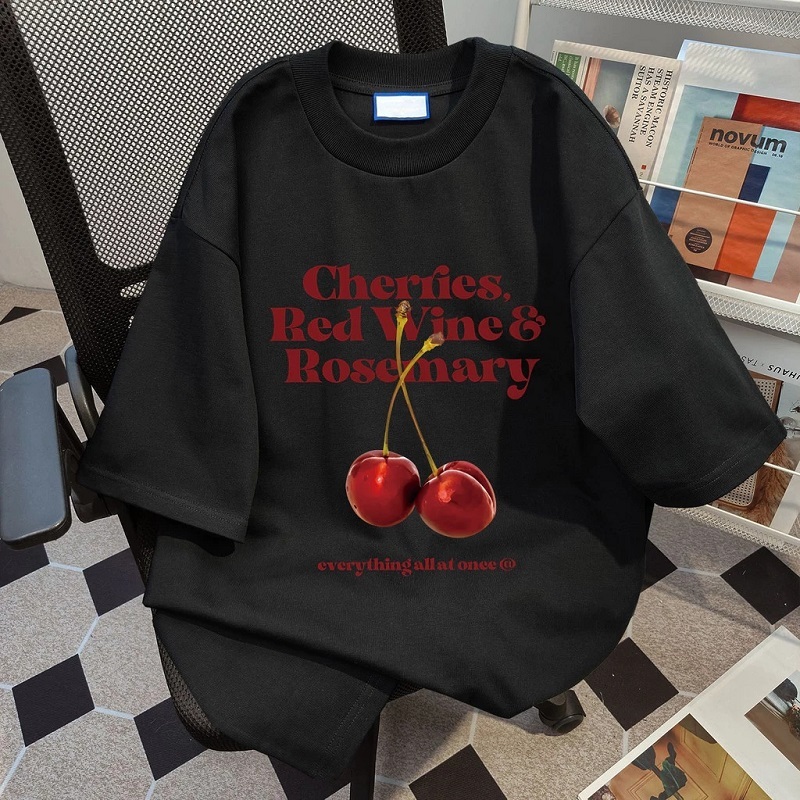 Top.street เสื้อยืด'Cherries Red Wine Rosemary'ใส่สบาย โอเวอร์ไซส์ แฟชั่น ใส่ได้ทั้งชาย-หญิง cotton 100% สไตล์เกาหลี