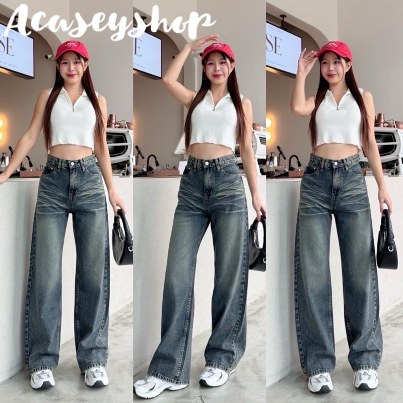 Acasey กางเกงยีนส์ผู้หญิง ขากระบอกใหญ่ MIDNIGHT JEANS  สีใหม่สวยมาก ผ้าดีมาก รูปที่ 6