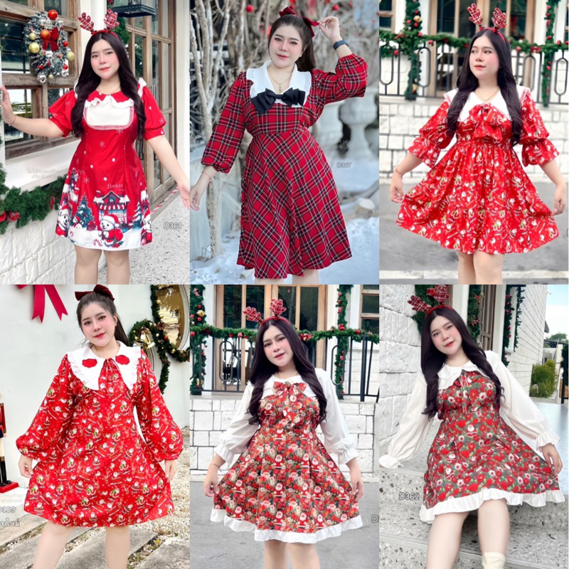 รวมชุดเดรสคริสมาสต์ สาวอวบ ผ้าไหมอิตาลีพิมพ์ลายอย่างดี D360 D361 D362 D363 D359