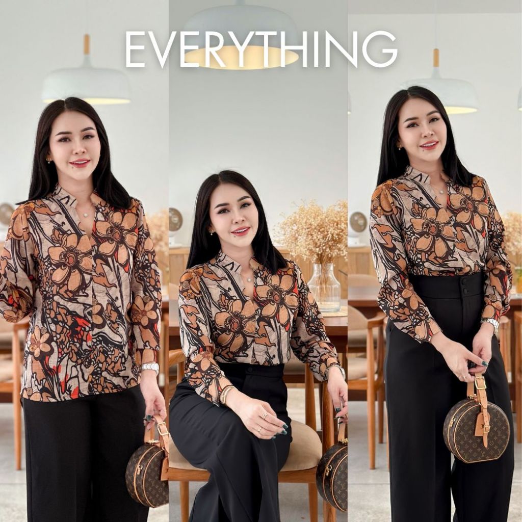 Everything2019 เสื้อผู้หญิงคอจีนกระดุมหลังแขนยาว ดีไซน์หน้าสั้นหลังยาว ผ้าพรีเมี่ยม ลายสวย พร้อมส่ง (6145)