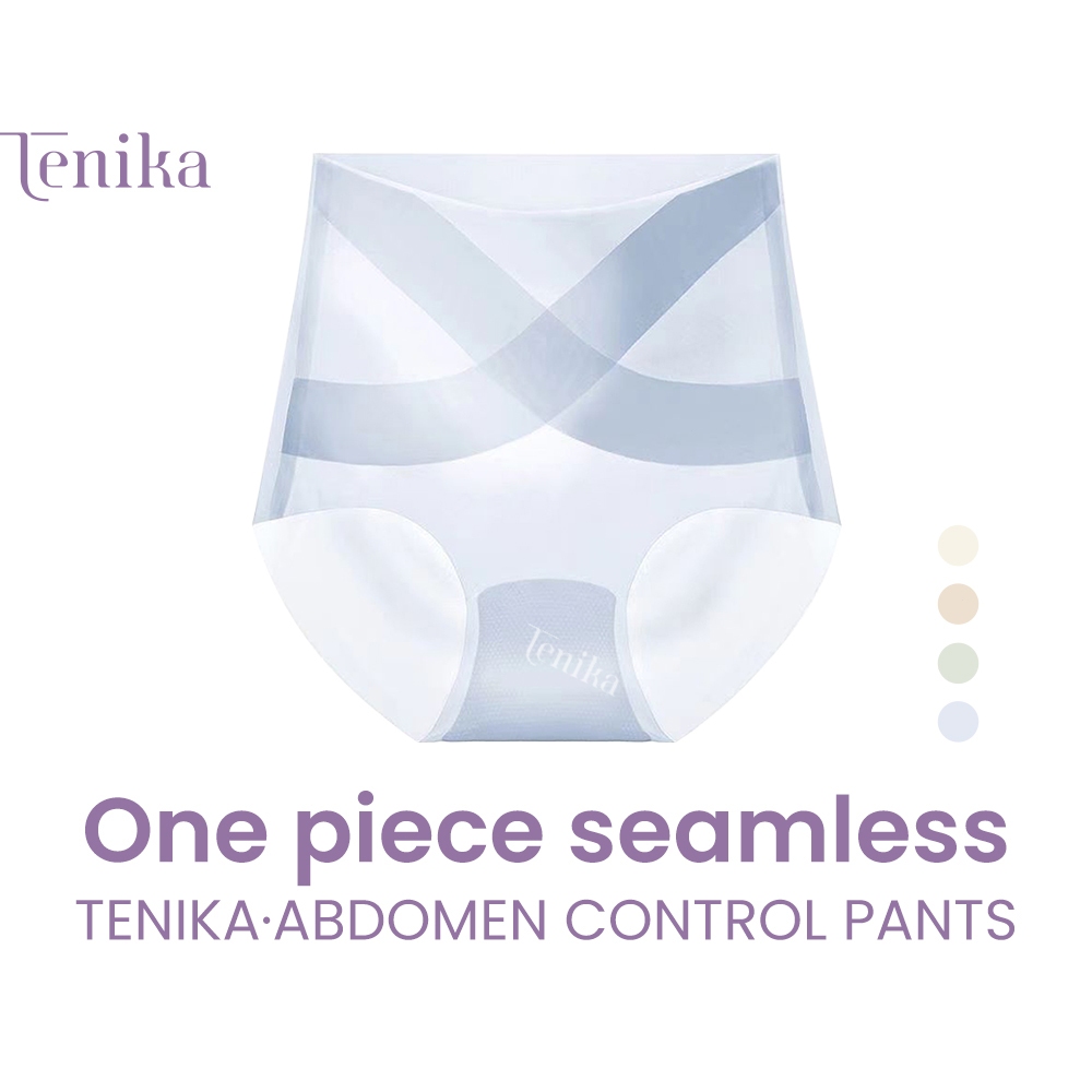 TENIKA กางเกงในผู้หญิง เอวสูง ผ้าเรียบนุ่มลื่น  Ice Silk สะโพก กางเกงในไร้ขอบ
