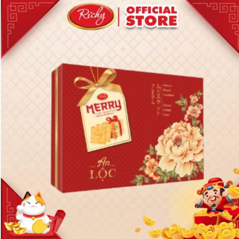 บิสกิตรสหัวหอมและมะพร้าว Richy 415.5 กรัม กล่องแดง Richy Merry Premium Biscuits Coconut&Onion