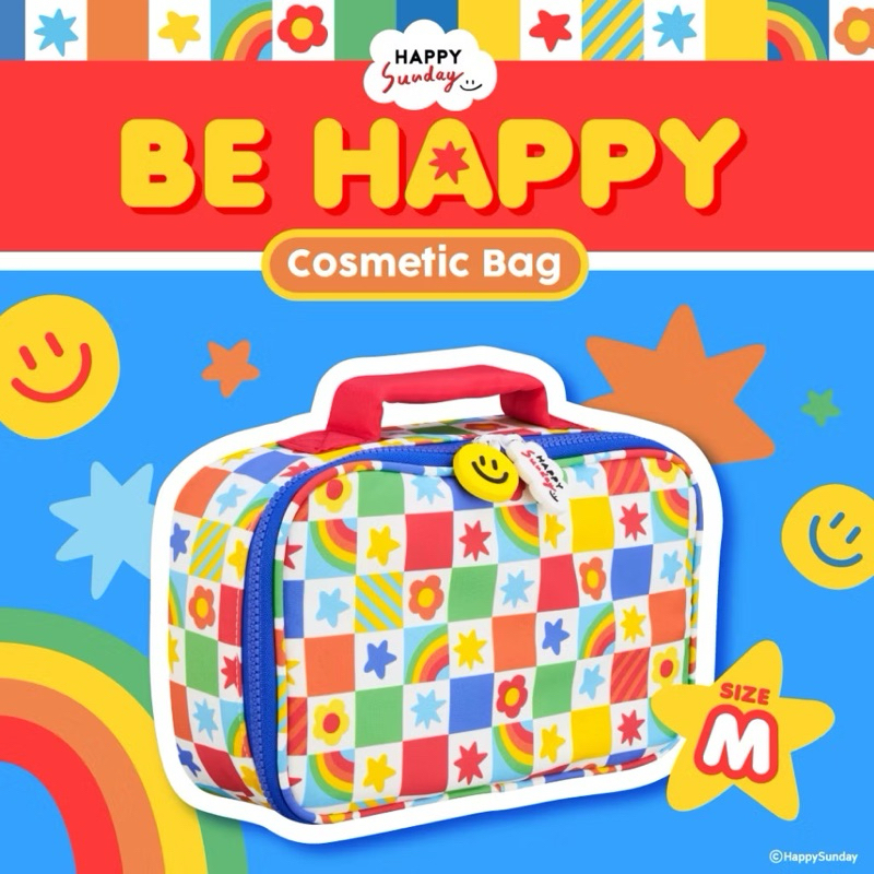 (พร้อมส่ง) HAPPY SUNDAY COSMETIC BAG Be Happy Size M | กระเป๋าเครื่องสำอาง