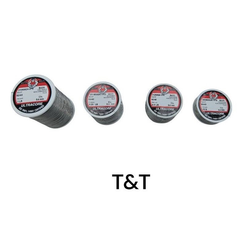 ตะกั่วบัดกรี โลหะบัดกรี ULTRACORE ขนาด 0.4 มิล 0.25 0.50 1.00 lb ดีบุก 60 / ตะกั่ว 40 ISO 9001 14001