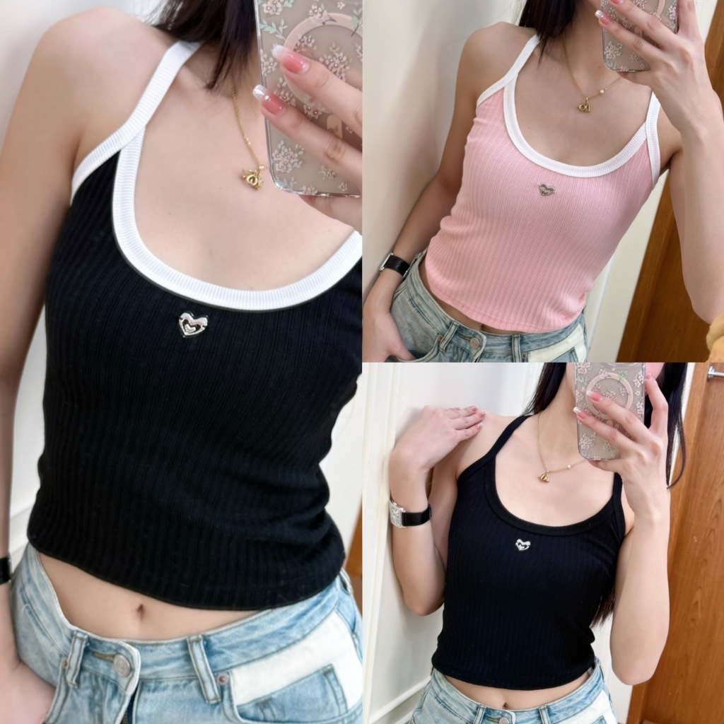 PP0230 เสื้อสายเดี่ยวผ้าร่อง ดีเทลอะไหล่หัวใจ PLOY Women