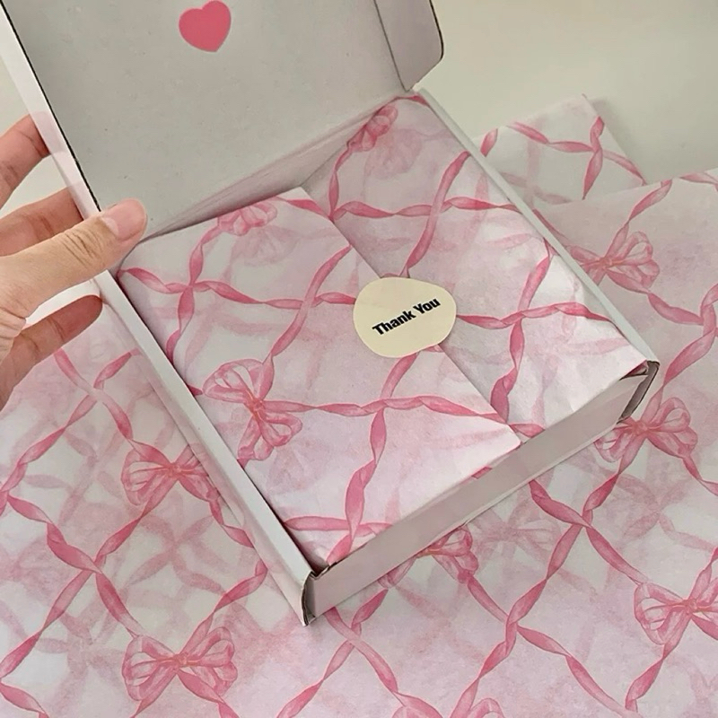 Blue Elephant  กระดาษห่อ 18แกรม ลายโบว์สีชมพูสุดหวาน (20แผ่น) ขนาด50x70cm - รูปที่ 5