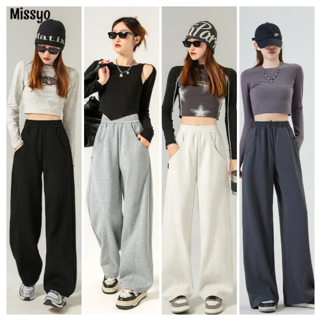 Missyo  กางเกงกีฬาสตรี กางเกงลำลองเอวสูง กางเกงลำลองผ้าฝ้าย 5 สีให้เลือก