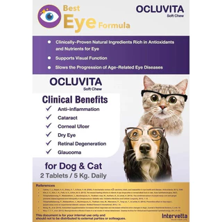 (soft Chew) Intervetta Ocluvita (30 เม็ด) Exp.26/08/2027 อาหารเสริมเพื่อบำรุงสายตาและดวงตา สำหรับสุนัขและแมว