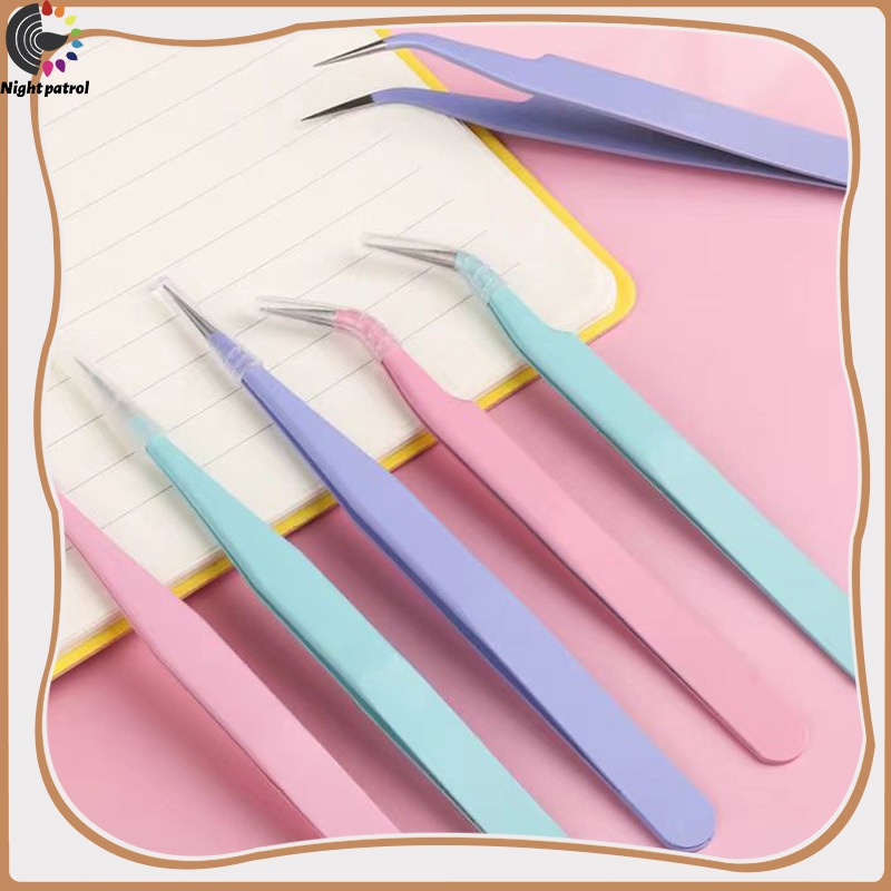 แหนบสเตนเลส หลากสีสัน โค้ง / ตรง TWEEZERS ปากคีบสติ๊กเกอร์ DIY