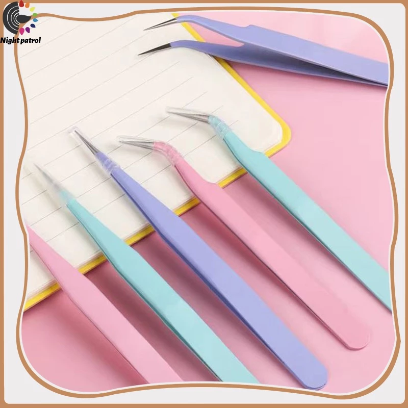 แหนบสเตนเลส หลากสีสัน โค้ง / ตรง TWEEZERS ปากคีบสติ๊กเกอร์ DIY