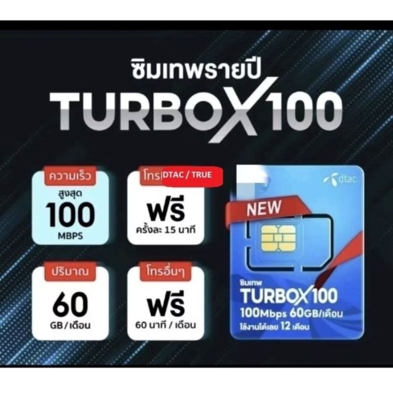 ชิมเทพ Dtac TurboX100 60gb ซิมเน็ตรายปี dtac simnet turbo x100 60gb