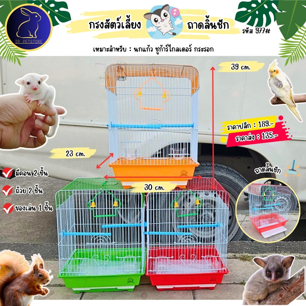 กรงนก กรงกระรอก กรงชูการ์ไกลเดอร์ 977# พร้อมอุปกรณ์ ถ้วยอาหาร คอนยืน กรงสัตว์เลี้ยง