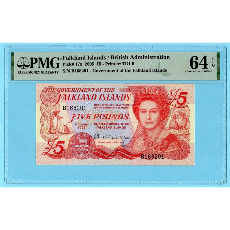 Falkland Islands,5 Pounds 2005 - PMG 64 EPQ Choice Uncirculated