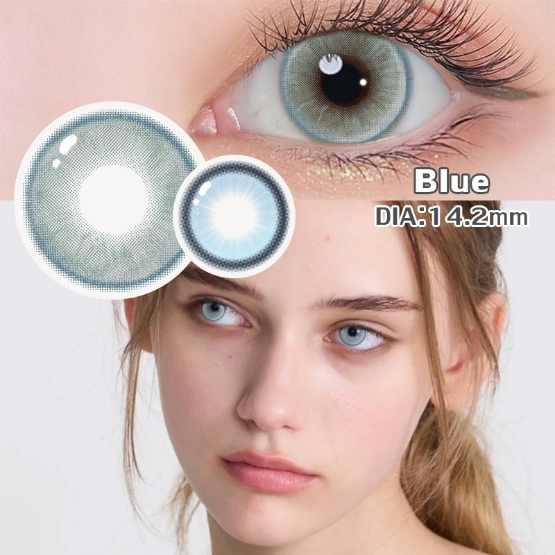 คอนแทคเลนส์สีสไตล์เกิร์ลกรุ๊ปเกาหลี คอนแทคเลนส์สีน้ำเงินตาโตของสาวๆ ทรงเสน่ห์ ใช้ได้ครึ่งปี 14.2mm จัดส่งรวดเร็วจากไทย