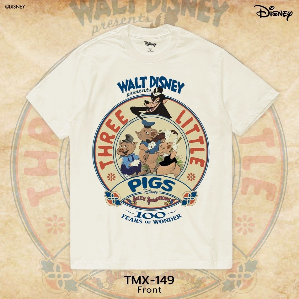 Power 7 Shop เสื้อยืดการ์ตูน "ลูกหมูสามตัว" (The Three Little Pigs) คอลเลคชั่น "Disney Classics" (TMX-149-สีครีม) — صورة 2