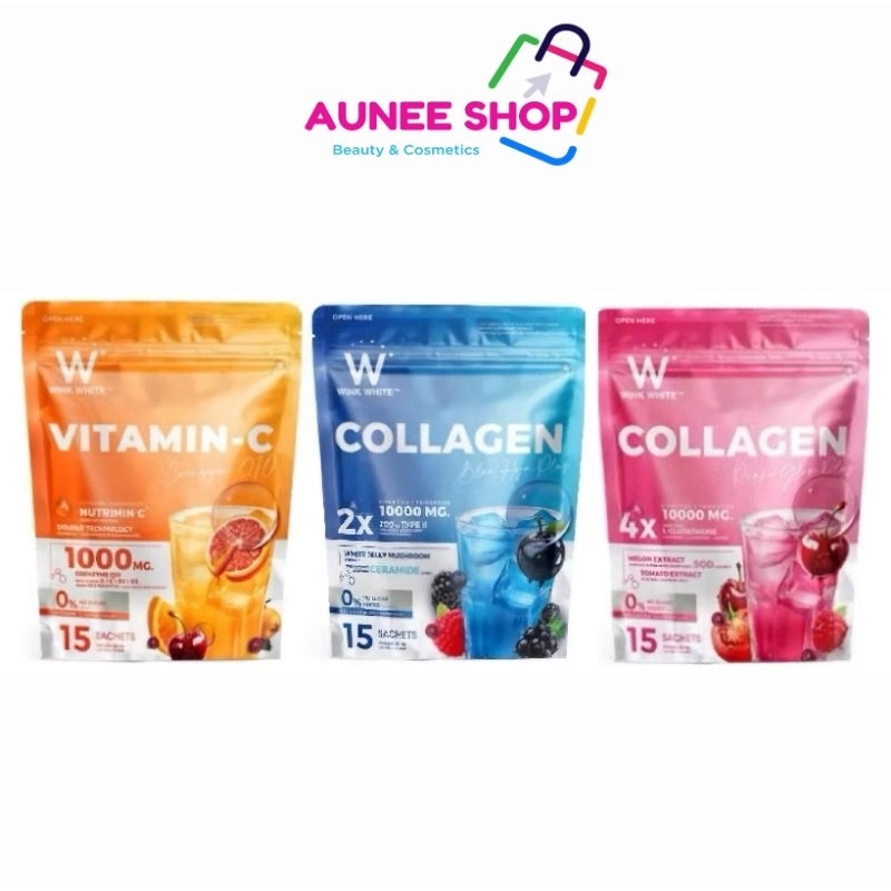 ส่งฟรี/มีไลฟ์ ลด50% (ห่อ)WINK WHITE COLLAGEN PINK GLOW & BLUE HYA& VITAMIN-C COQ10 คอลลาเจน วิตามินซ