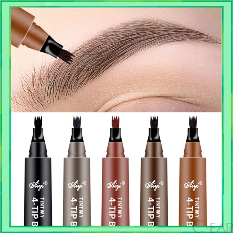 ดินสอเขียนคิ้ว หัวแปรงสี่แฉก กันน้ำ ติดทนนาน สีดํา สีน้ำตาล 4 ชิ้น พร้อมแปรงปัดคิ้ว เนื้อดี เขียนง่าย เส้นคม